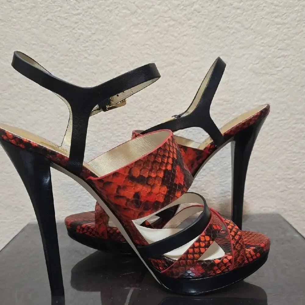 MICHAEL Michael Kors Mandarin and Black Snakeskin Heels